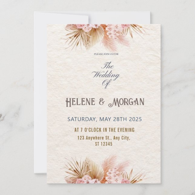 Invitation Rustic Blush Boho Floral Wedding Inviter (Devant)