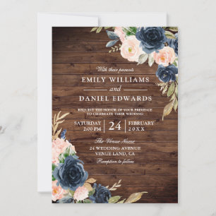 Invitation Rustic Blush & Navy Floral Mariage