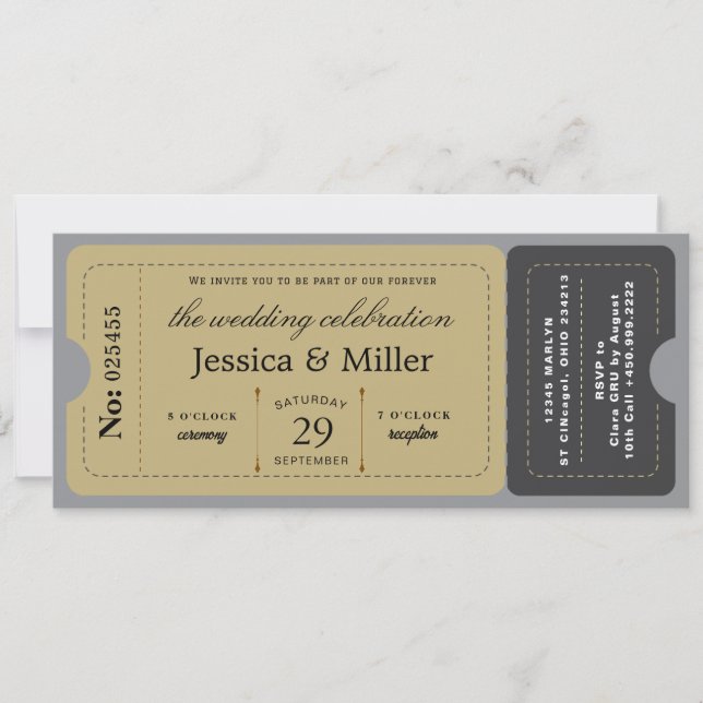 Invitation  Rustic Boarding Pass Style Ticket Wedding (Devant)