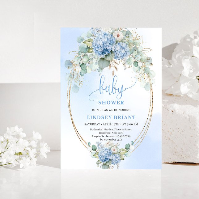 Invitation Rustic Bohemian Blue Hydrangeas Baby Shower Invite (Rustic Bohemian Blue Hydrangeas Baby Shower Invite)