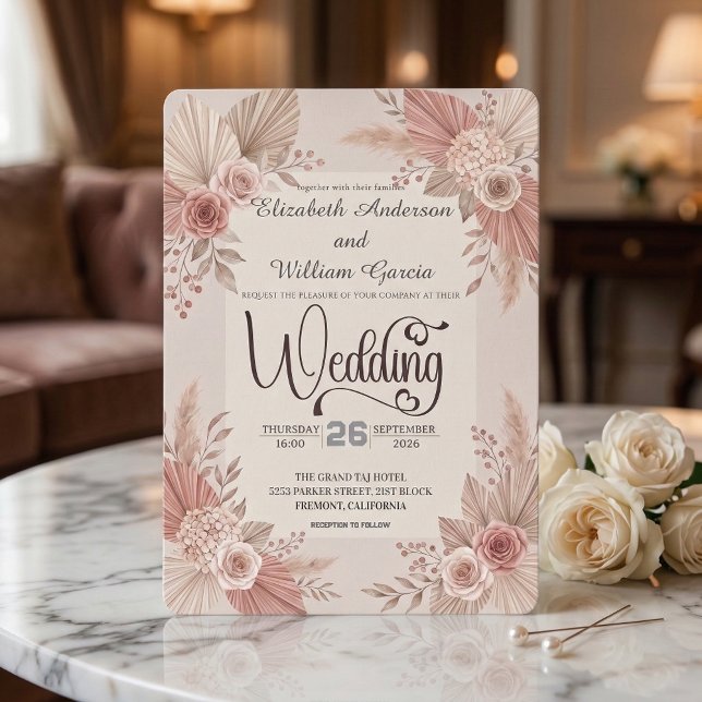 Invitation Rustic Bohemian Blush Dusty Rose Wedding (Créateur téléchargé)