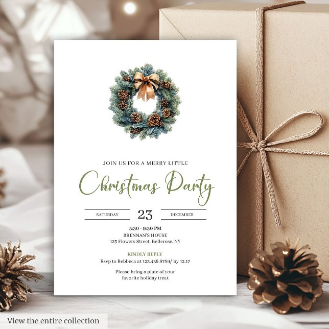 Invitation Rustic Bohemian Pine Wreath Neutral Holiday Invite (Rustic Bohemian Pine Wreath Neutral Holiday Invitation)