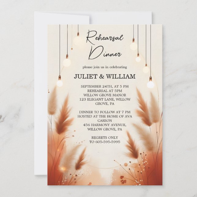 Invitation Rustic Boho Automne Ombre Dîner De Répétition Brow (Devant)
