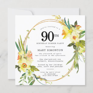 Invitation Rustic Boho Daffodil 90e anniversaire Dîner fête