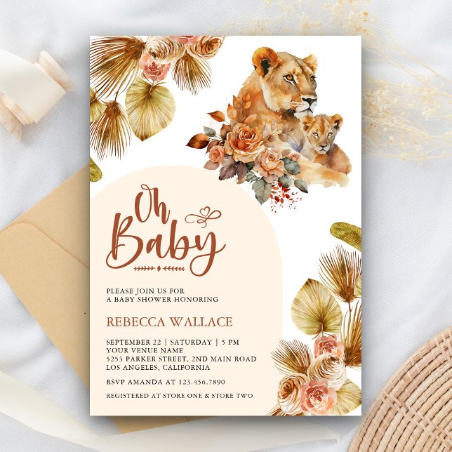 Invitation Rustic Boho Mama et Baby Lion Girl Baby shower (Créateur téléchargé)