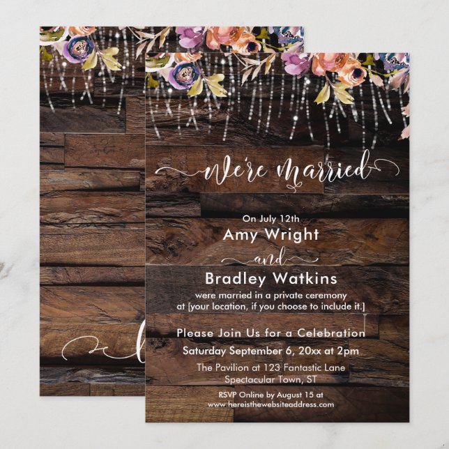 Invitation Rustic Boho Nous sommes mariés Réception seulement (Devant / Derrière)