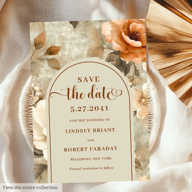 Invitation Rustic Boho Rusty Ivory Sage Floral Save The Date (Rustic Boho Rusty Ivory Sage Floral Save The Date)