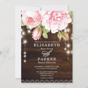 Invitation Rustic Bois Chaîne Lumière Mariage Rose