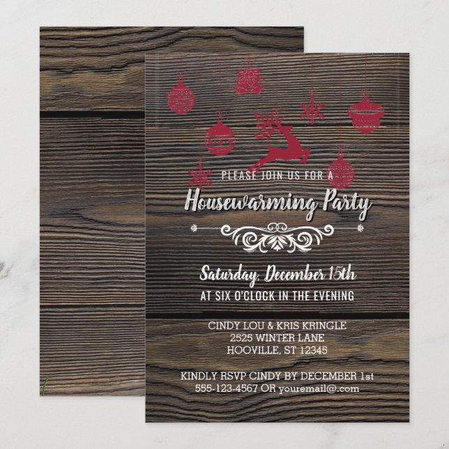 Invitation Rustic Bois Hiver Fête de Ménage (Devant / Derrière)