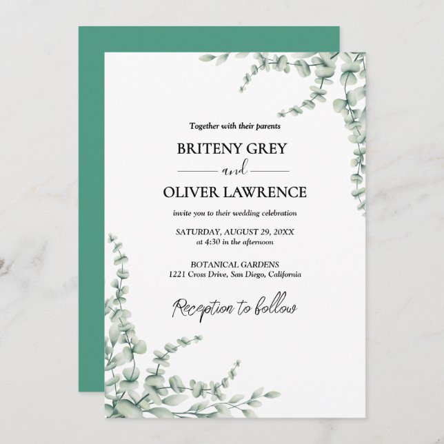 Invitation Rustic Botanical Eucalyptus Greenery Wedding (Devant / Derrière)