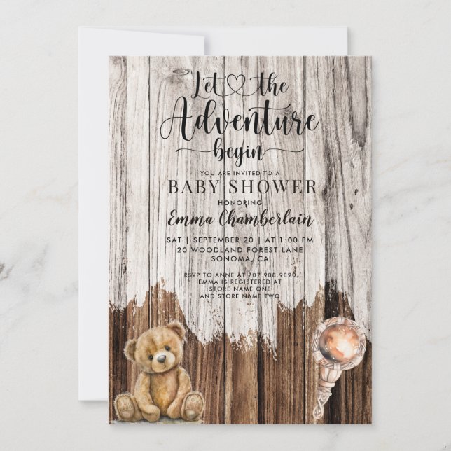 Invitation Rustic Boy Baby Adventure Commence Douche (Devant)
