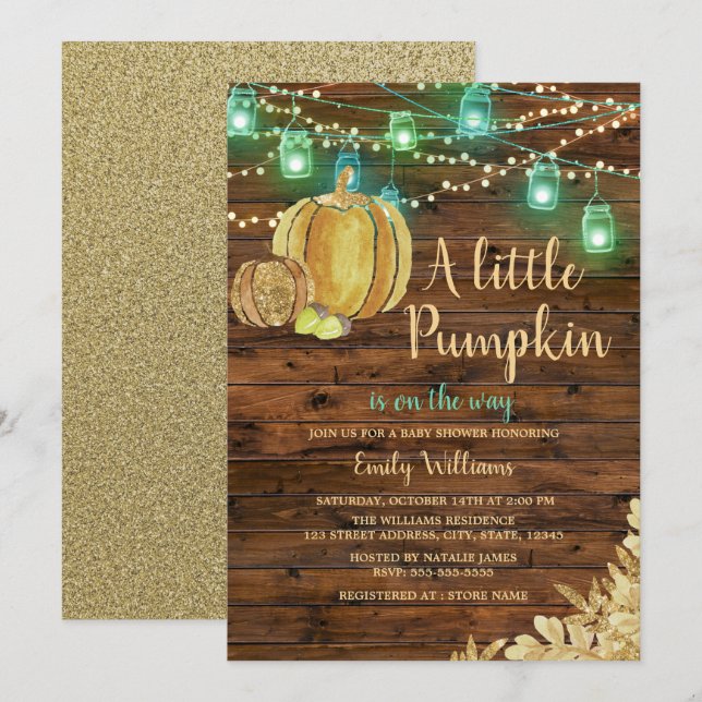 Invitation Rustic Boy Little Citrouille Fall Boy Baby shower (Devant / Derrière)