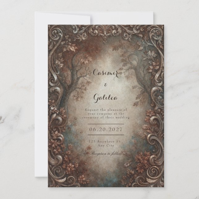 Invitation Rustic Bronze Filigree Autumn Forest Wedding (Devant)