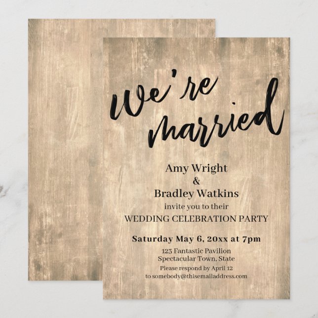 Invitation Rustic Brown Wood Nous sommes mariés Mariage Récep (Devant / Derrière)