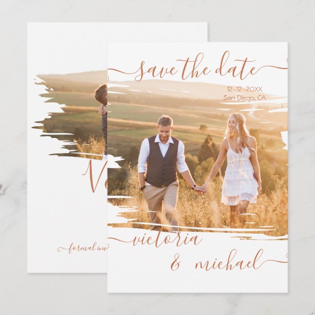 Invitation Rustic Brush stroke Mariage Photo Enregistrer la d (Devant / Derrière)