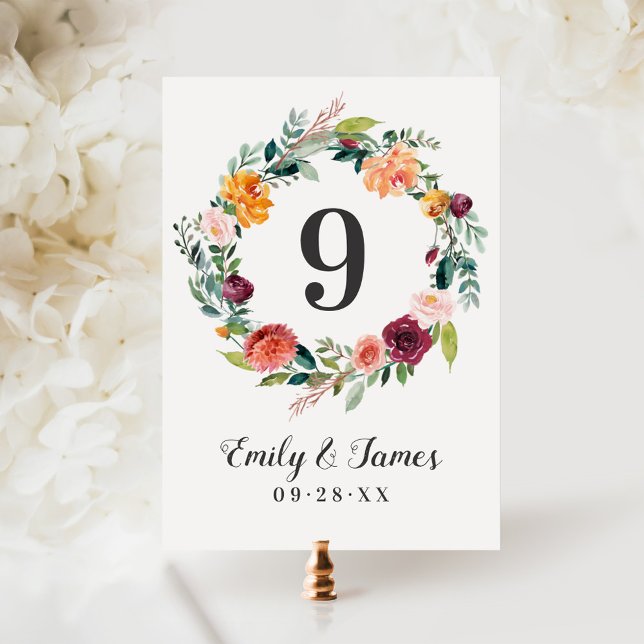 Invitation Rustic Burgundy Fall Floral Mariage Numéro de tabl (Créateur téléchargé)