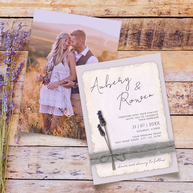 Invitation Rustic Burlap Eco Boho Lavender Mariage photo (Créateur téléchargé)