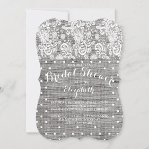 Invitation Rustic Burlap Lace Grey