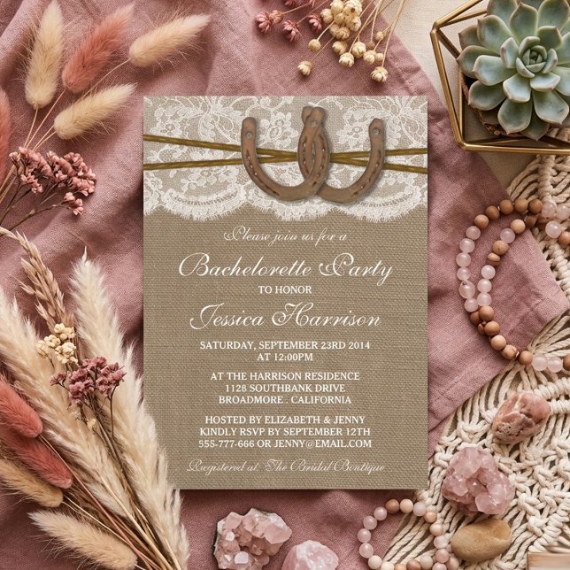 Invitation Rustic Burlap & Lace Horseshoe Bachelorette Party (Créateur téléchargé)