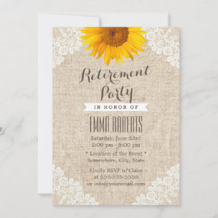 Invitation Rustic Burlap & Lace Sunflower Retraite Party