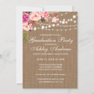 Invitation Rustic Burlap Lights Pink Graduation Party Invitat