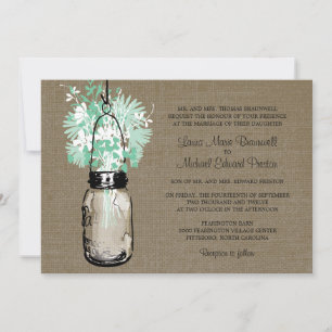 Invitation Rustic Burlap Mason Jar et Mariage Fleur sauvage