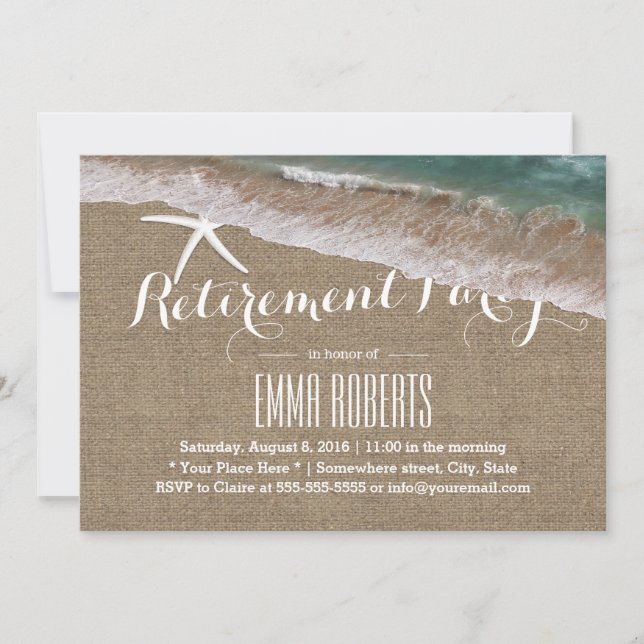 Invitation Rustic Burlap Starfish Beach Retraite Party (Devant)