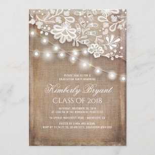Invitation Rustic Burlap String Lights Lace Graduation Party