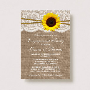 Invitation Rustic Burlap Tournesol Partie d'engagement ou dou