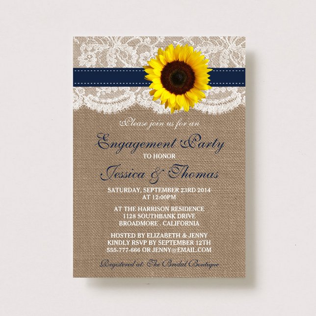 Invitation Rustic Burlap Tournesol Partie d'engagement ou dou (Créateur téléchargé)