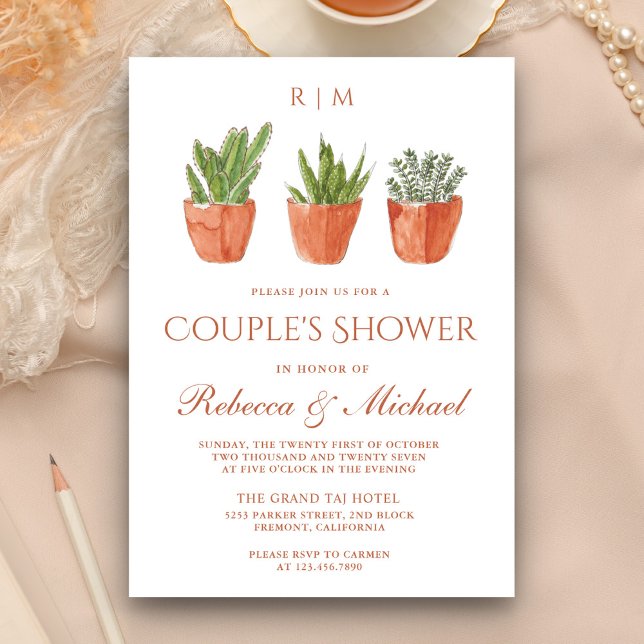 Invitation Rustic Cactus Terracotta Pots Douche Couple (Créateur téléchargé)