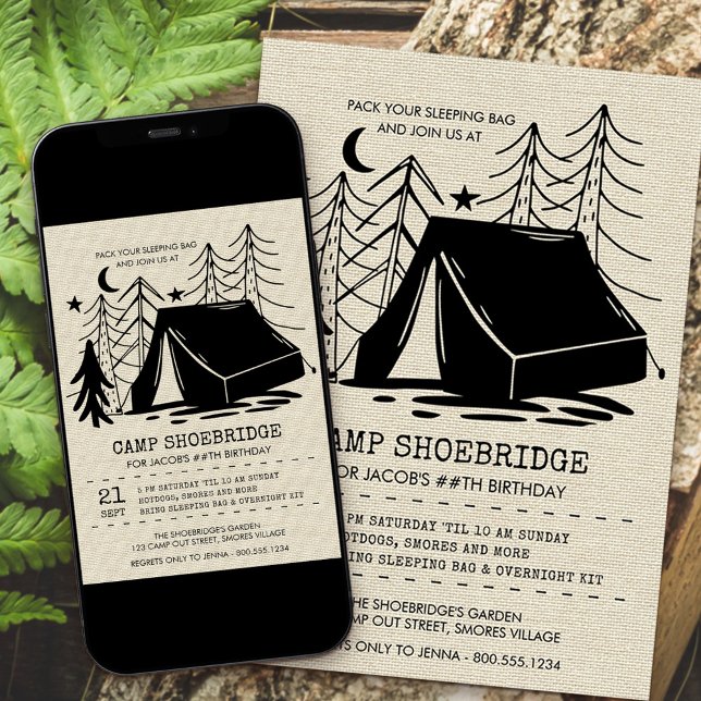 Invitation Rustic Camp Out Camping Silhouette Anniversaire (Créateur téléchargé)