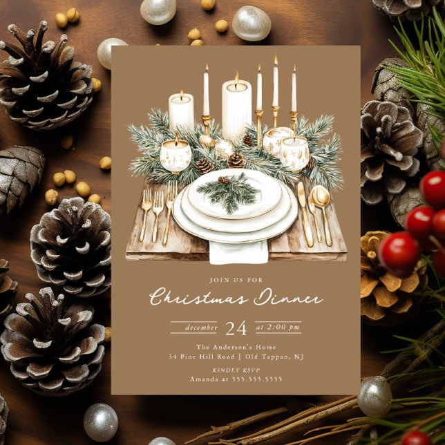 Invitation Rustic Candlelight Christmas Dinner Invite (Créateur téléchargé)