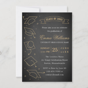 Invitation Rustic Chalkboard Black and Gold Graduation Party