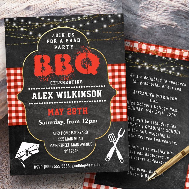 Invitation Rustic Chalkboard Jardin BBQ Party graduation (Créateur téléchargé)
