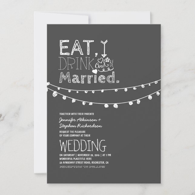 Invitation Rustic Chalkboard Mangez Boire Et Soyez Marié Mari (Devant)