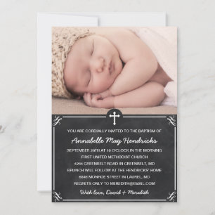 Invitation Rustic Chalkboard Photo Baptême/Christening