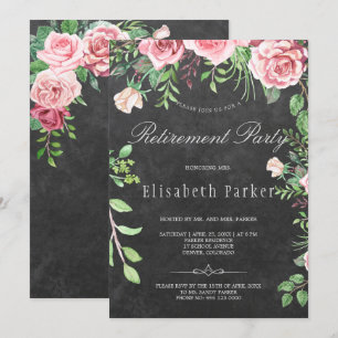 Invitation Rustic Chalkboard rose Roses Parti de retraite