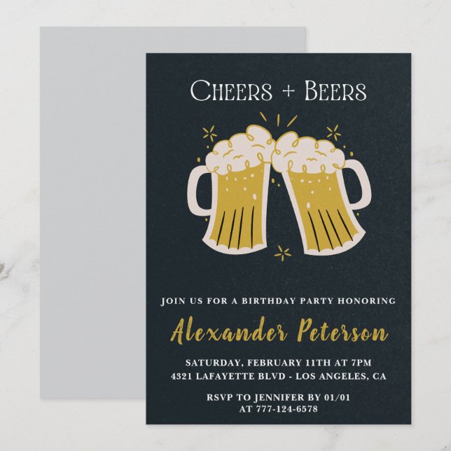 Invitation Rustic Cheers Beers Chalkboard Hommes 51e annivers (Devant / Derrière)