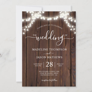 Invitation Rustic Chic Bois Chaîne Lumière Photo Mariage Invi