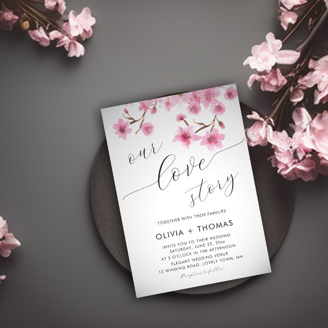 Invitation Rustic Chic Cherry Blossoms Our Love Story Mariage (Créateur téléchargé)