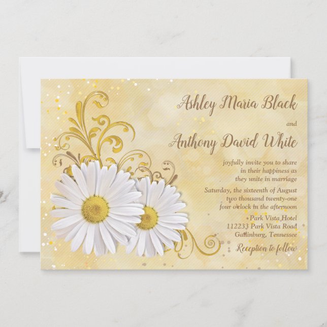 Invitation Rustic Chic Elegant Shasta Daisy Mariage (Devant)