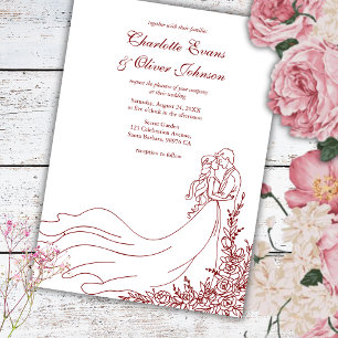 Invitation Rustic Chic Main tiré Couple Mariage Bourgogne