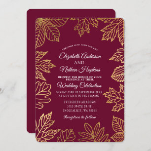 Invitation Rustic Classy Gold Cranberry Automne Feuilles Mari
