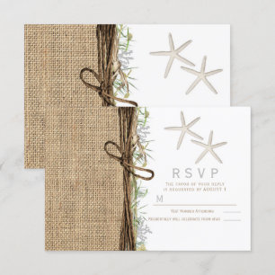 Invitation Rustic Coastal Beach Starfish Burlap Wedding RSVP 