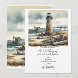 Invitation Rustic Coastal Lighthouse Plage de bord de mer Mar