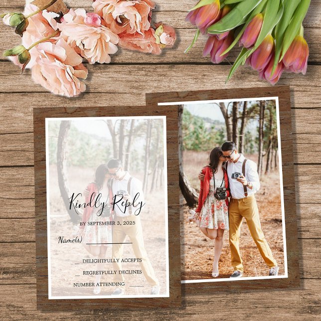 Invitation Rustic country barn wood photo wedding RSVP (Rustic country barn wood photo wedding RSVP Invitation.)