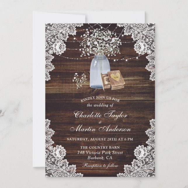 Invitation Rustic Country Boîtier en Bois Boîte Mariage de re (Devant)