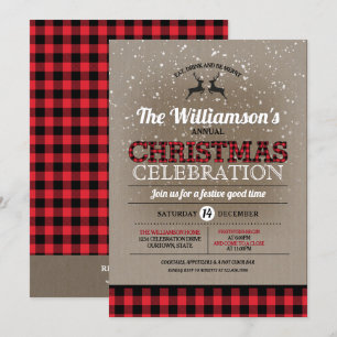 Invitation Rustic Country Buffalo Check Christmas Party