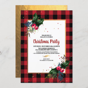Invitation Rustic Country Buffalo Check Christmas Party